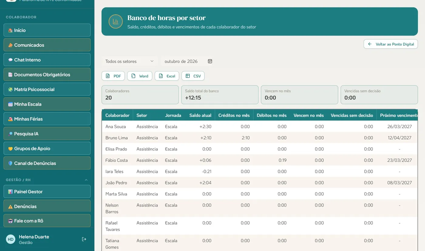 Banco de horas por setor
