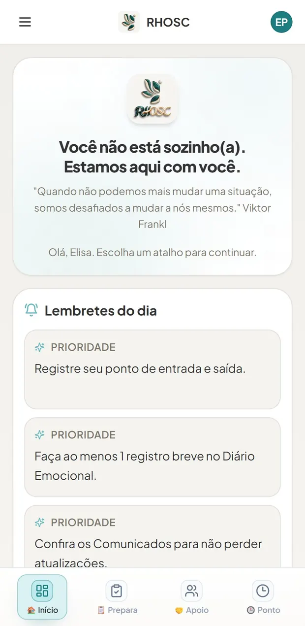 Início do colaborador no celular