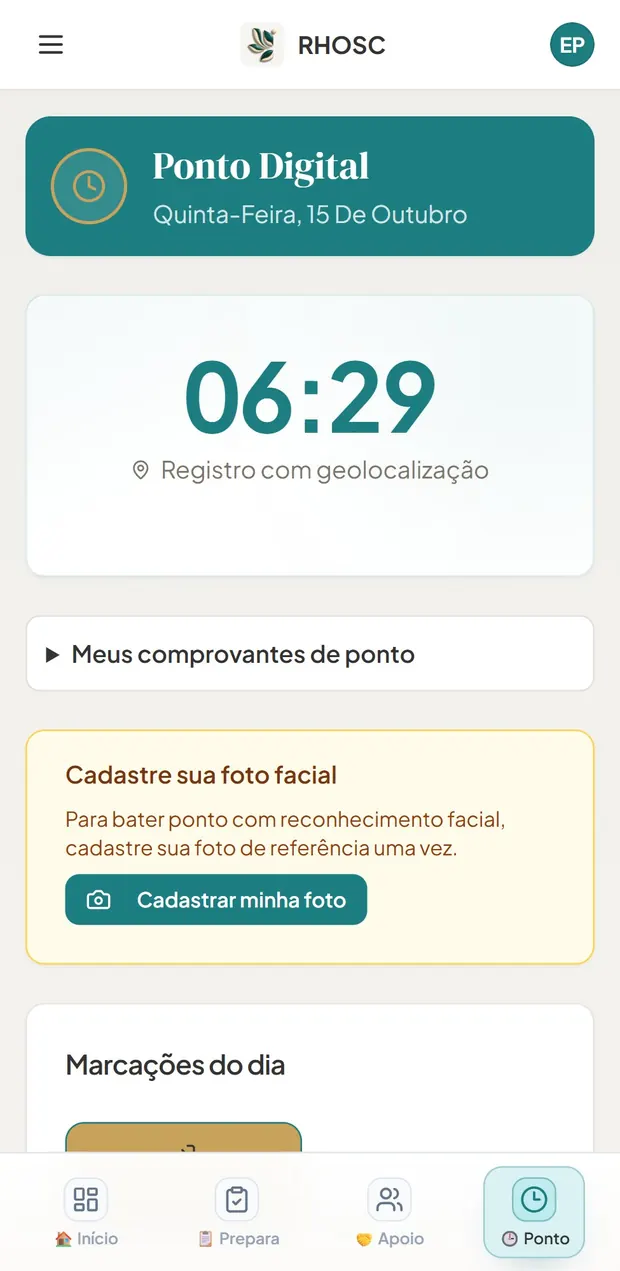Tela de bater ponto no celular
