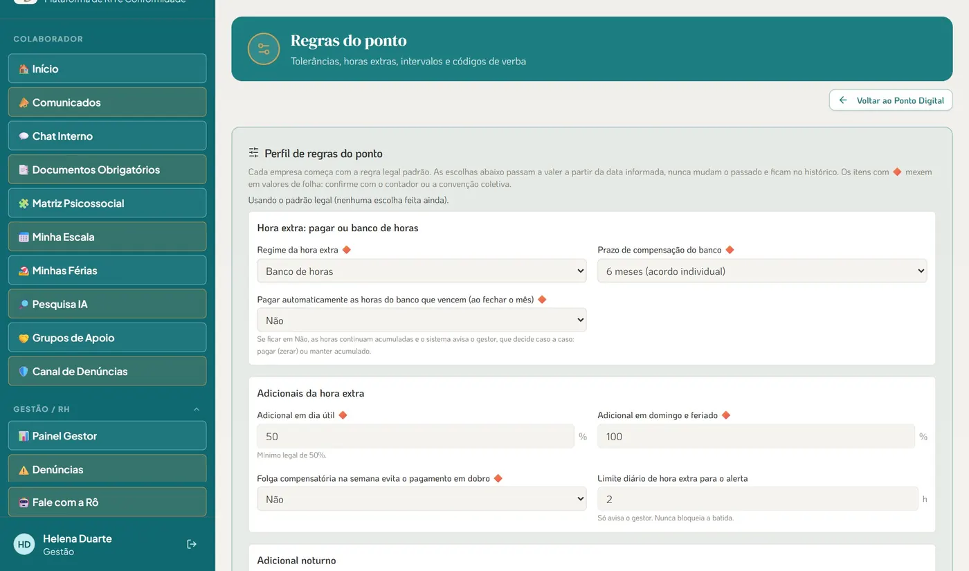 Perfil de regras do ponto